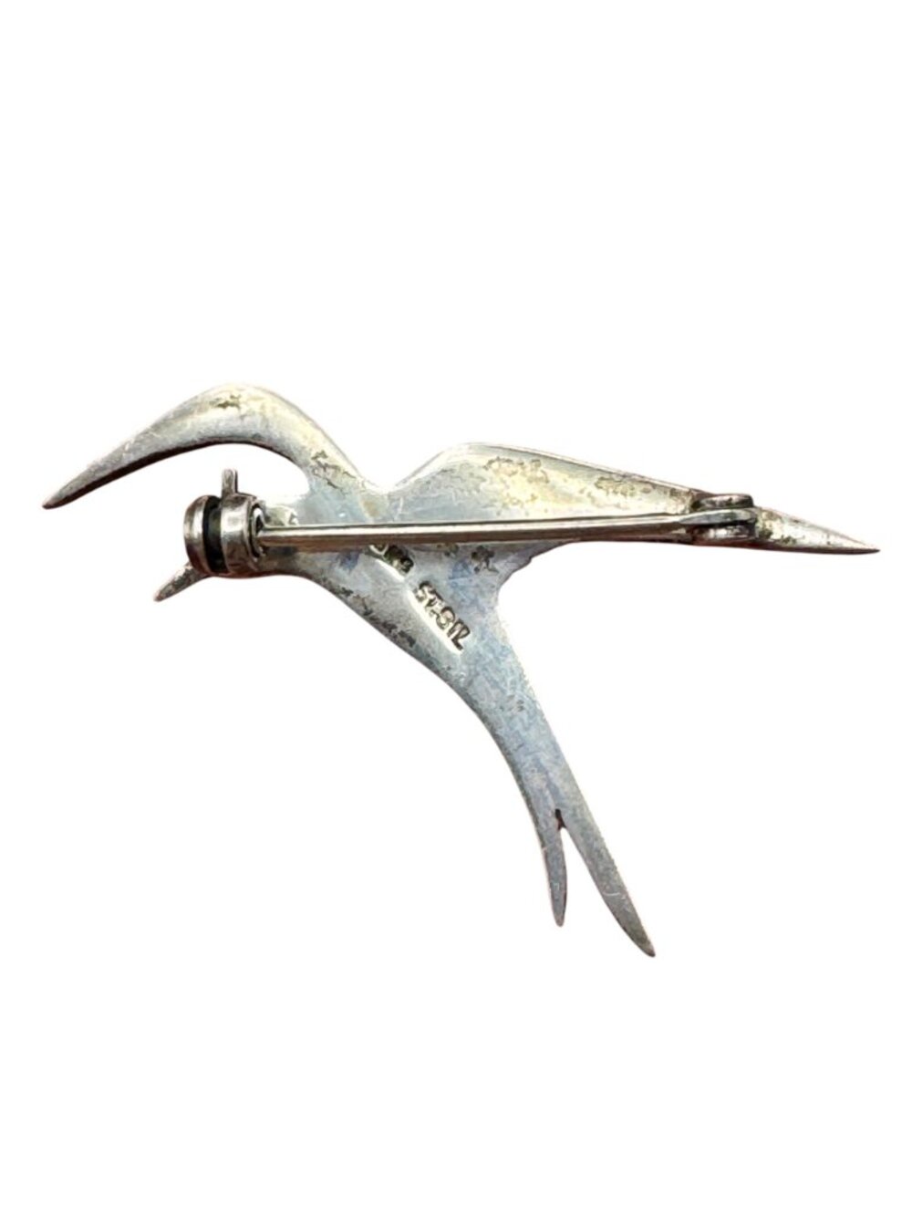Sterling Silver Seabird Seagull Brooch Pin 1.75" Vintage Flying Bird Signed MG - Picture 4 of 11
